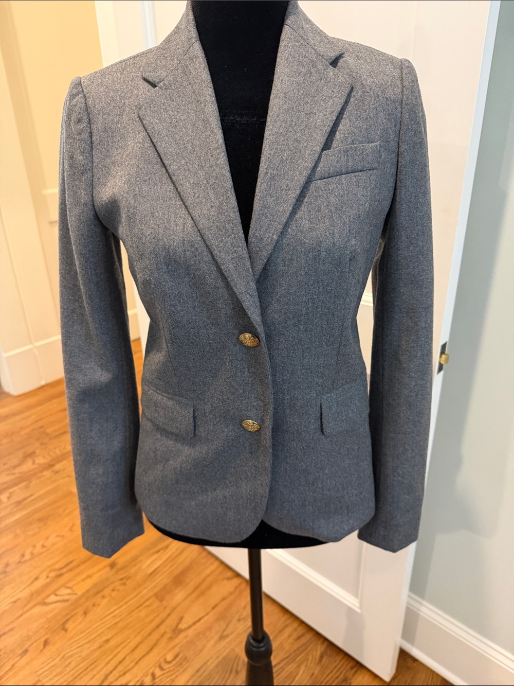 J. Crew Women's Gray Tailored Blazer with Gold Buttons